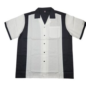 Hilton Bowling Shirt Mens Large White Black Button Up Retro Rockabilly
